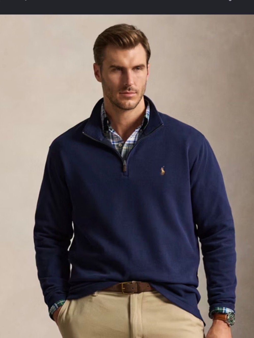 Ralph Lauren Navy Half-Zip Sweatshirt with Gold Pony